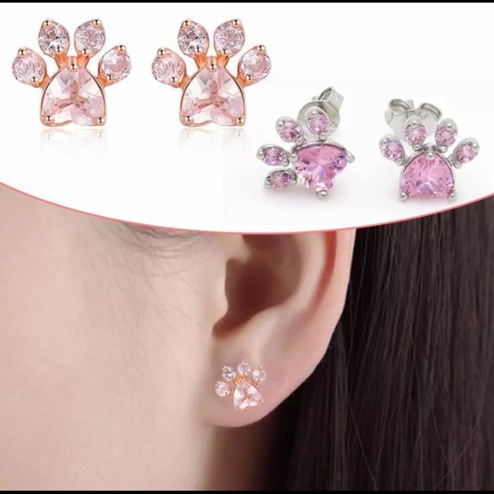 5⭐️Rose Gold Pink & Purple Paw Print Earrings - Picture 2 of 5